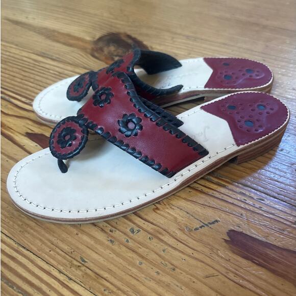 Jack Rogers Navajo red black leather thong heel sandals SIZE 7 - Picture 1 of 5